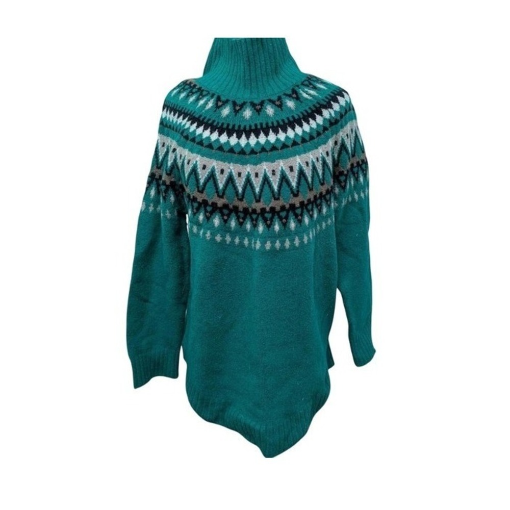 Jay Jill Green and white patterned turtleneck sweater size medium